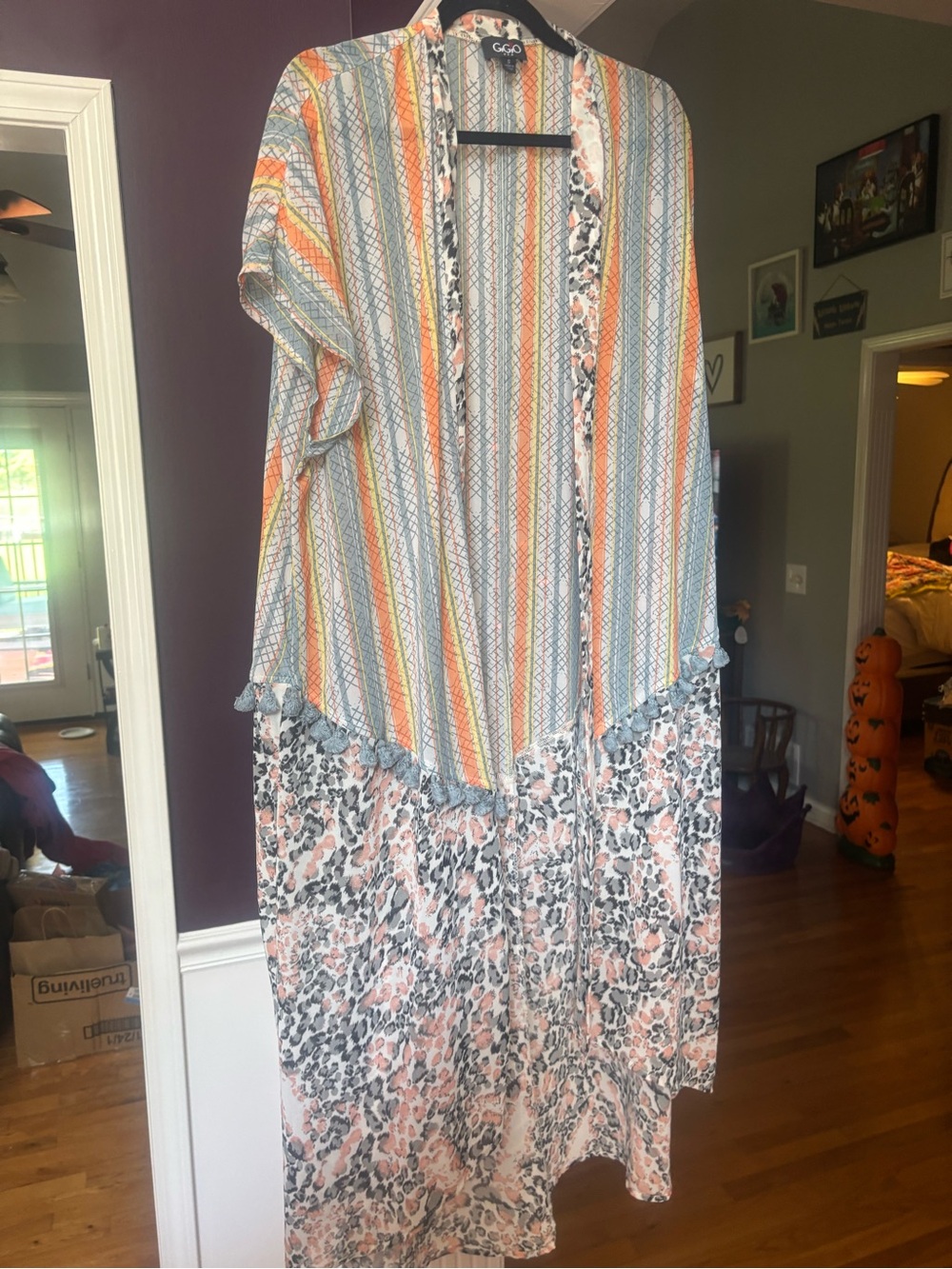 Gigio Multicolor Striped & leopard kimono - Orange, Blue, Gray